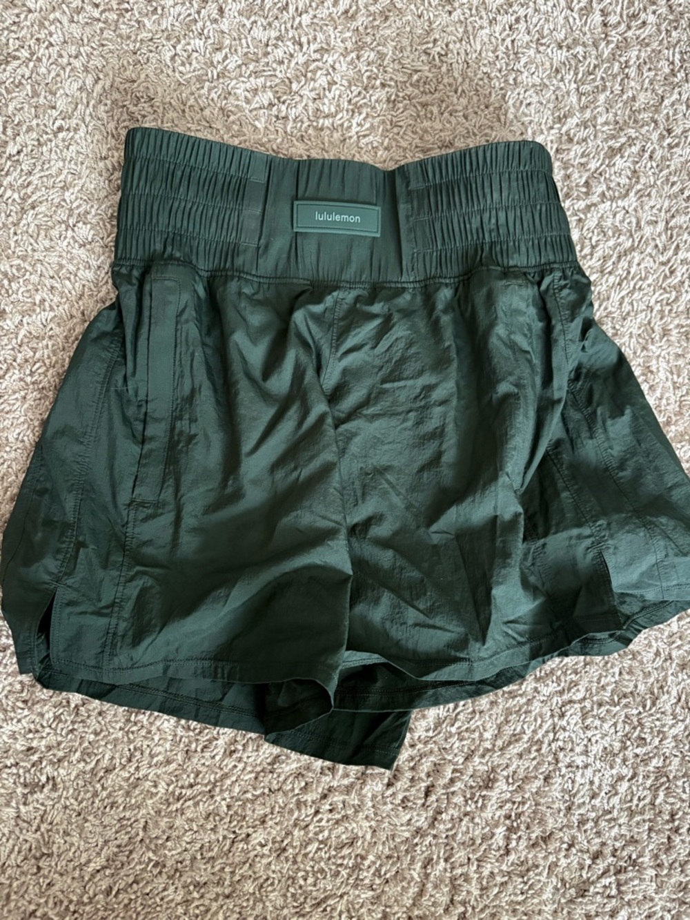 lululemon athletica Dark Green Athletic Shorts with Smocked Waistband